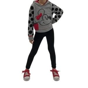 DISNEY Grey Black Polka Dot with Sequin Minnie Mouse Hoodie Girls Size 4T
